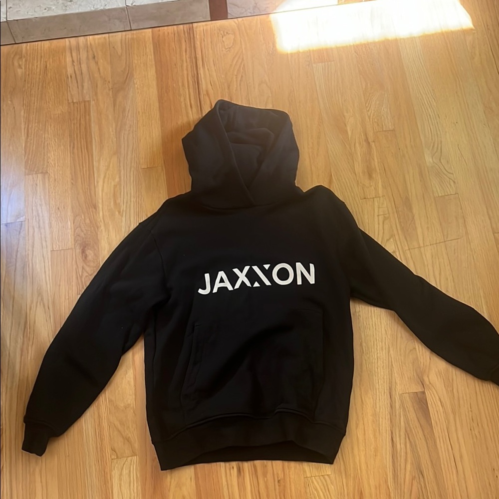 JAXXON Black Hooded Pullover Sweater with Ribbed Cuffs